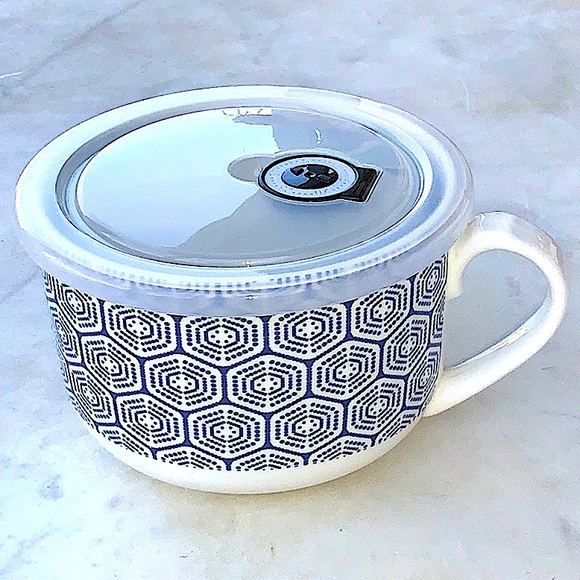 CIROA MUST HAVES MICROWAVE SOUP MUG BOWL NEW BLUE WHITE 5 INCH - Picture 7 of 10